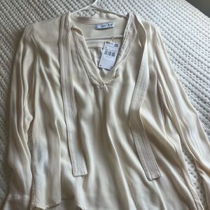 Mango Cream Tie-Neck Long Sleeve Blouse